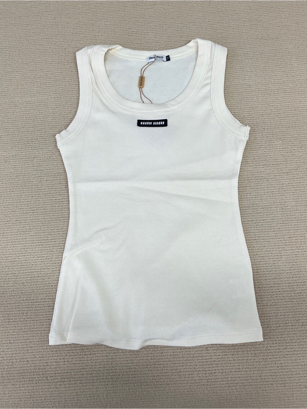 Miu Miu Off-White Ribbed Tank Top